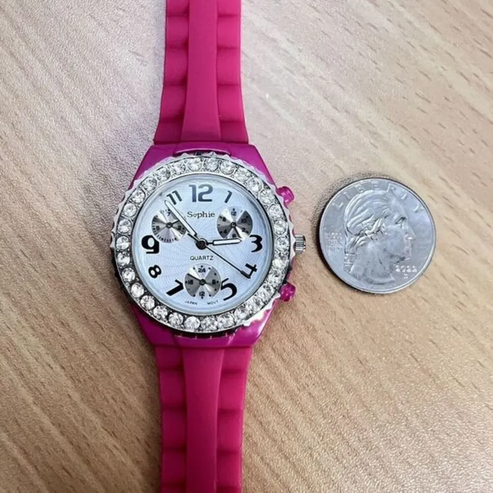 SOPHIE Women's Wristwatch Pink/White‎ Silicone Band Japan Movt Rhinestones